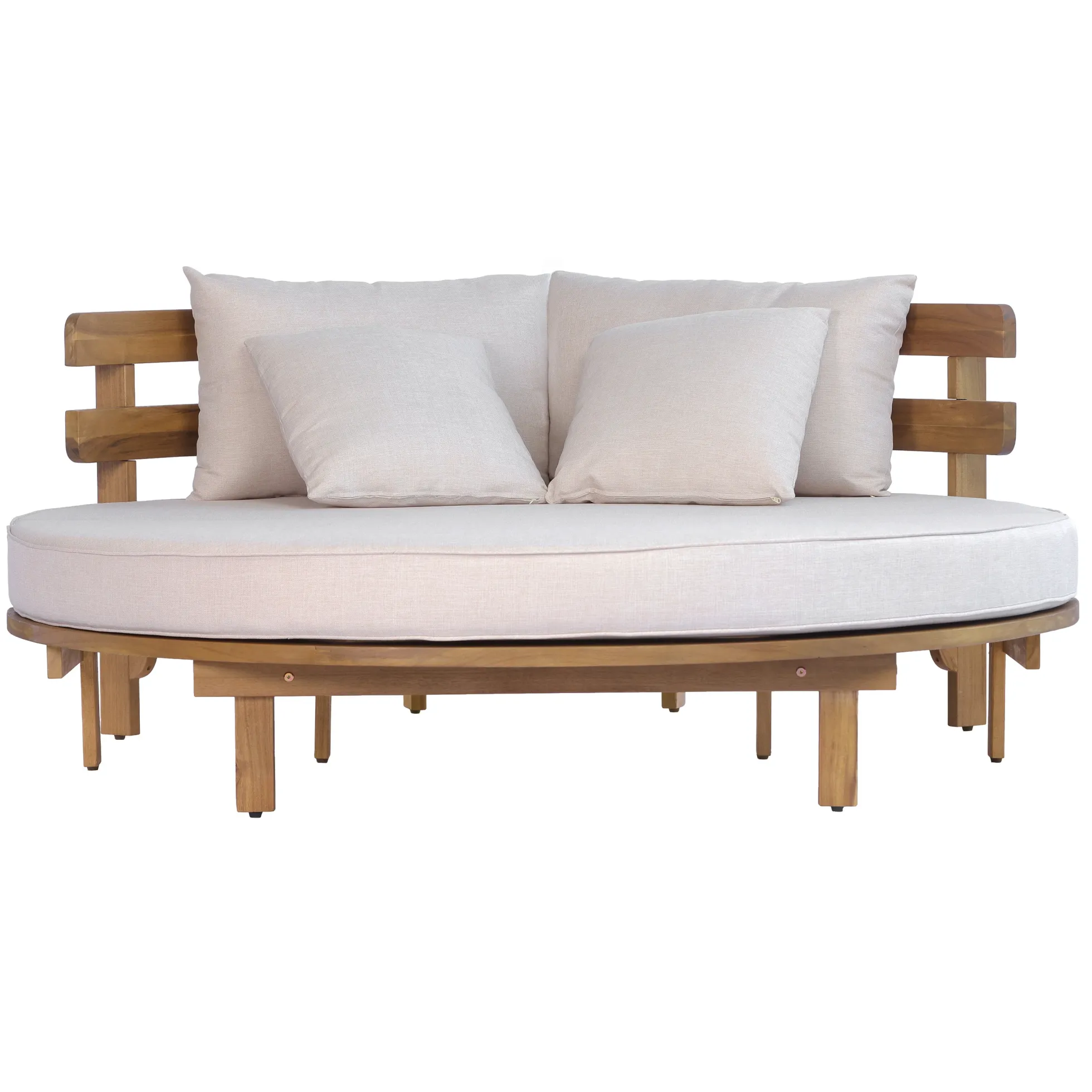 Outdoor Acacia Wood Round Lounger Daybed