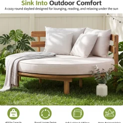 Outdoor Acacia Wood Round Lounger Daybed