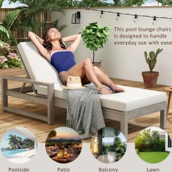 Outdoor Lounge Chair with Cushion & Adjustable Backrest