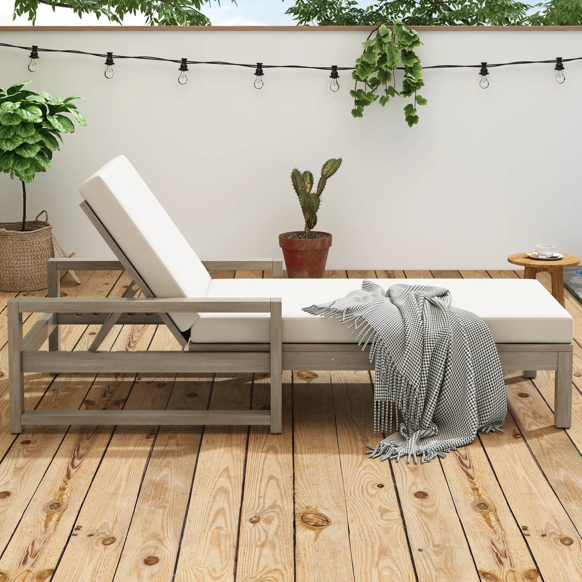 Outdoor Lounge Chair with Cushion & Adjustable Backrest