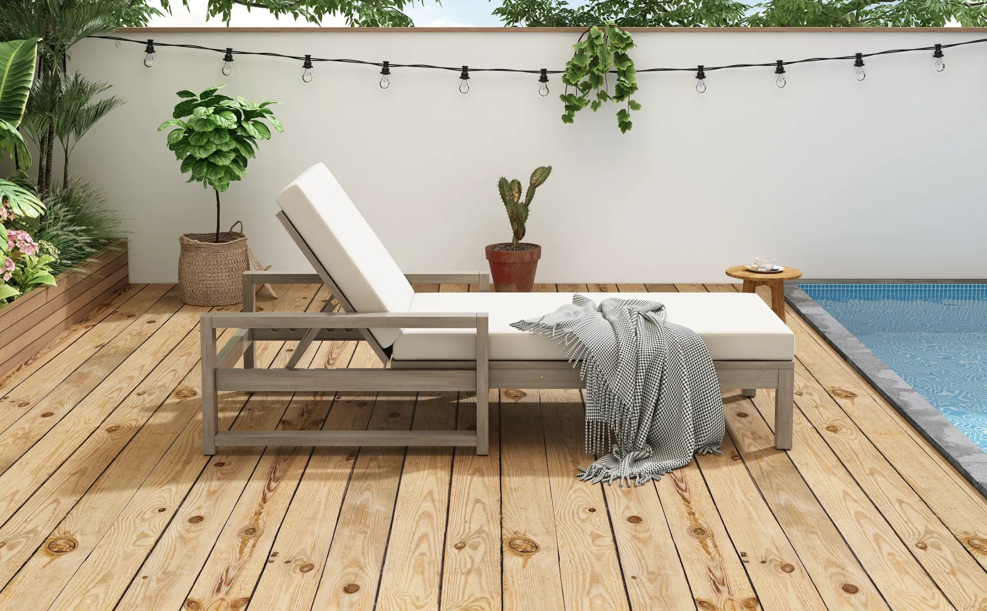 Outdoor Lounge Chair with Cushion & Adjustable Backrest