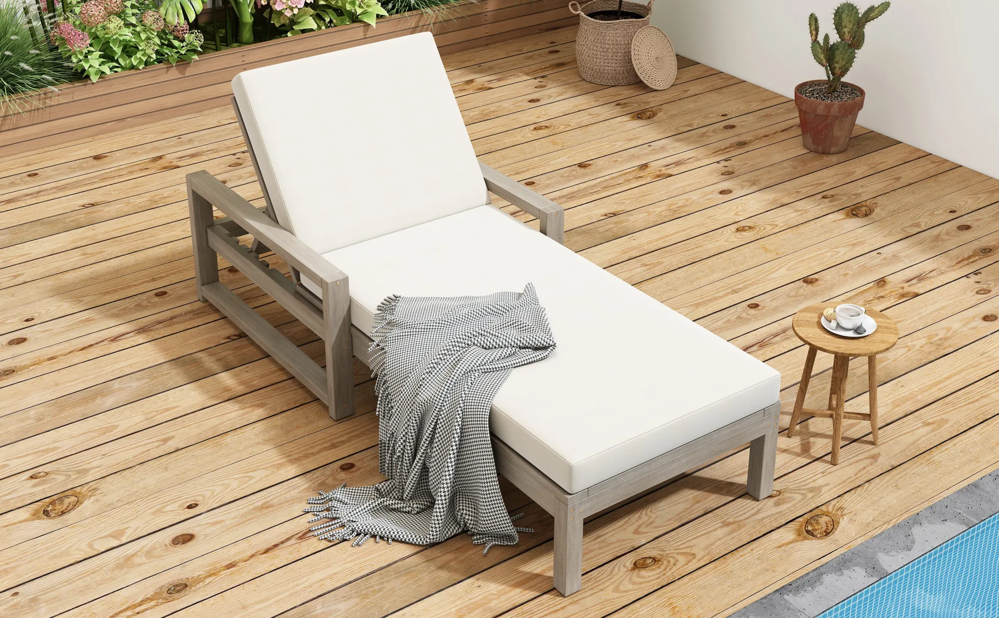 Outdoor Lounge Chair with Cushion & Adjustable Backrest