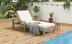 Outdoor Lounge Chair with Cushion & Adjustable Backrest