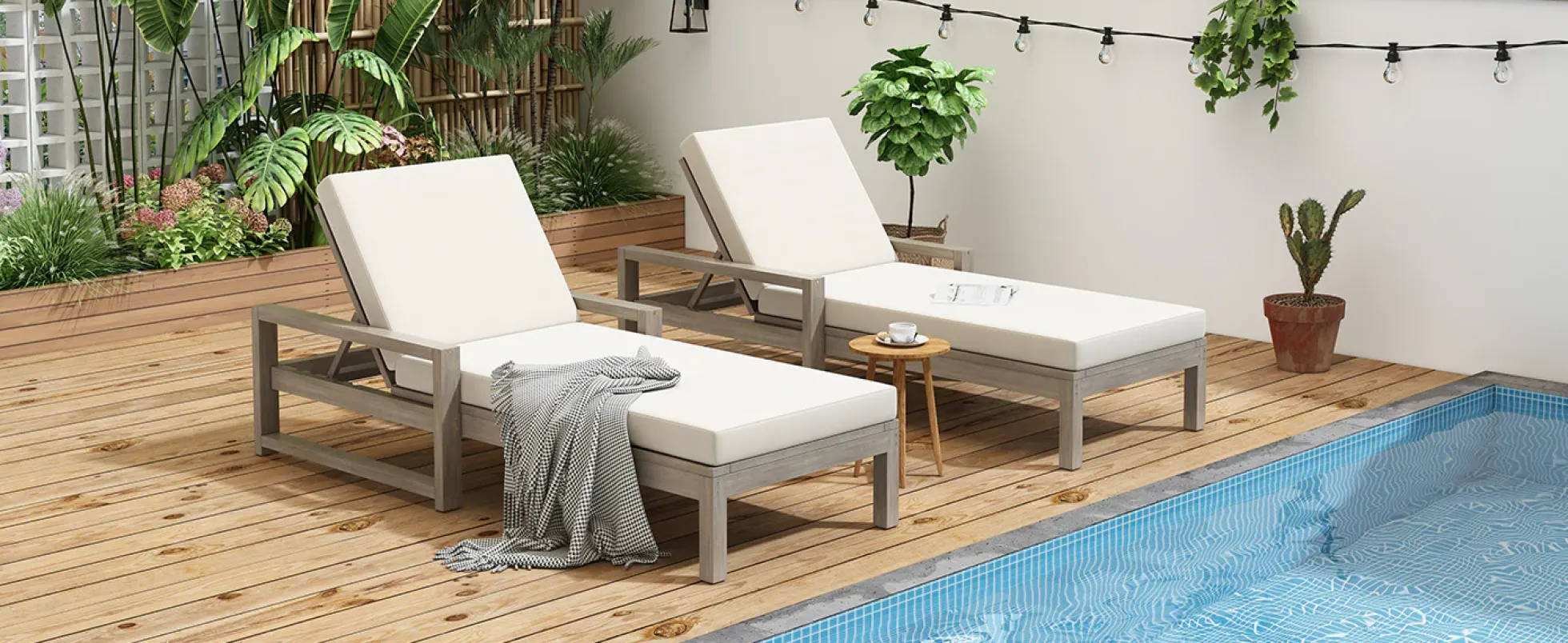 Outdoor Lounge Chair with Cushion & Adjustable Backrest