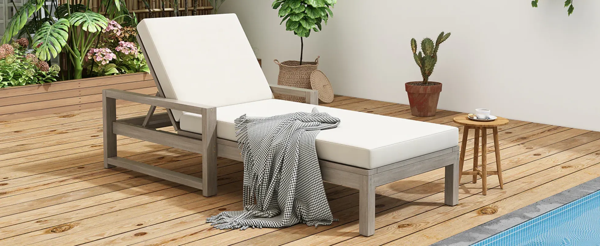 Outdoor Lounge Chair with Cushion & Adjustable Backrest