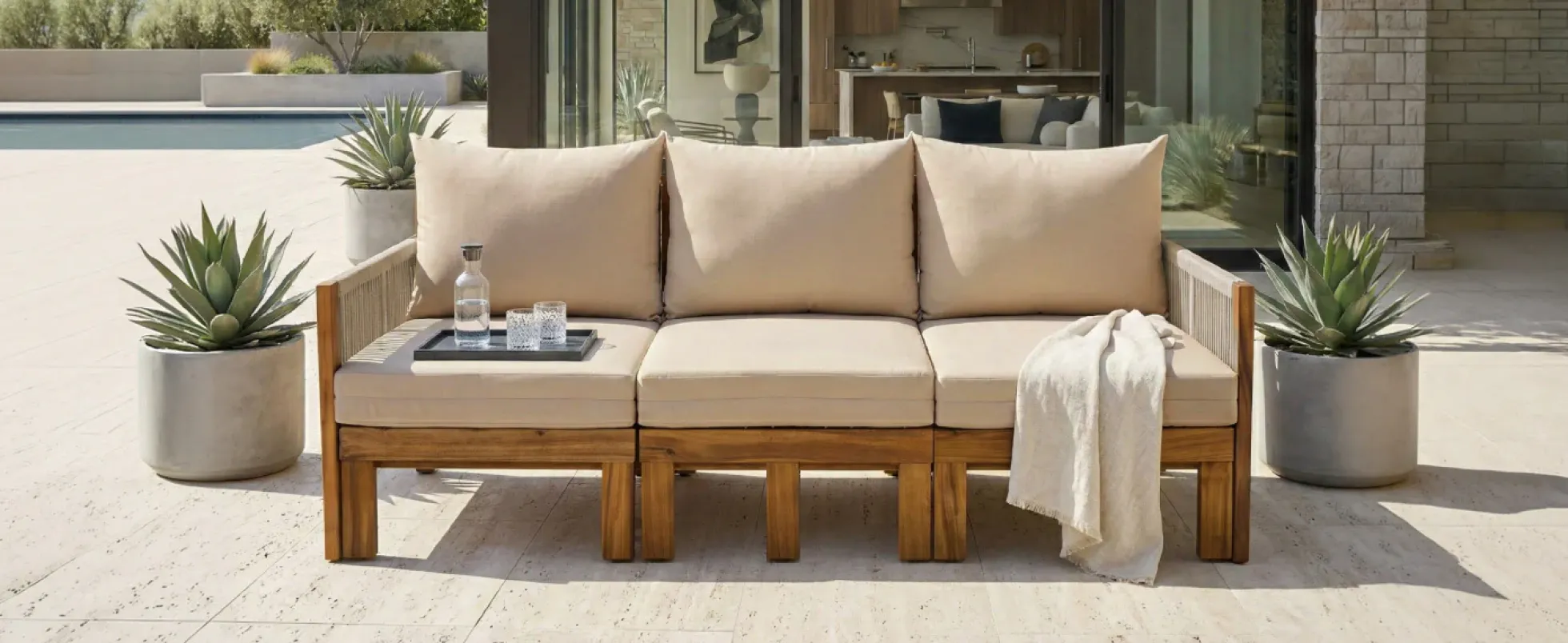 Outdoor Patio 3 Seat Sunbed Daybed Couch