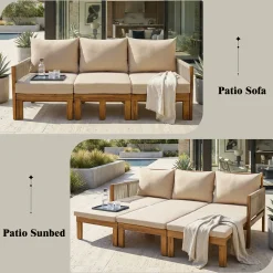 Outdoor Patio 3 Seat Sunbed Daybed Couch