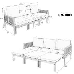 Outdoor Patio 3 Seat Sunbed Daybed Couch