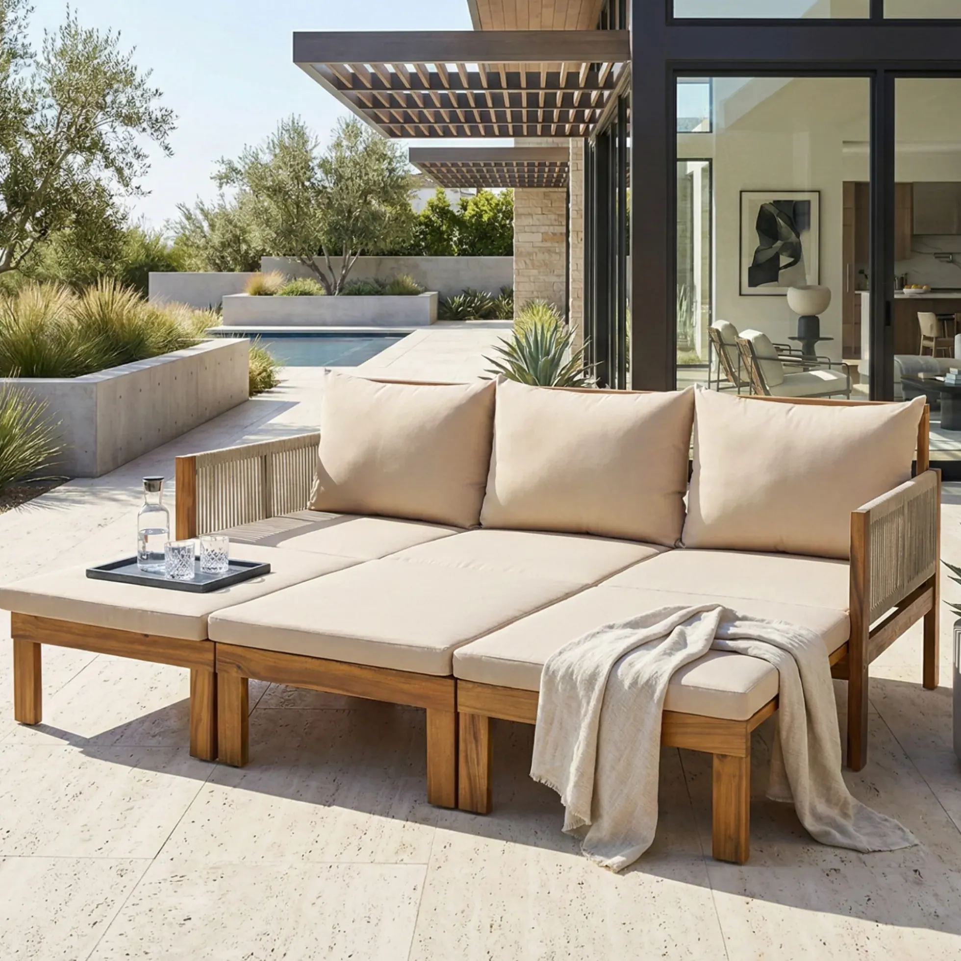 Outdoor Patio 3 Seat Sunbed Daybed Couch