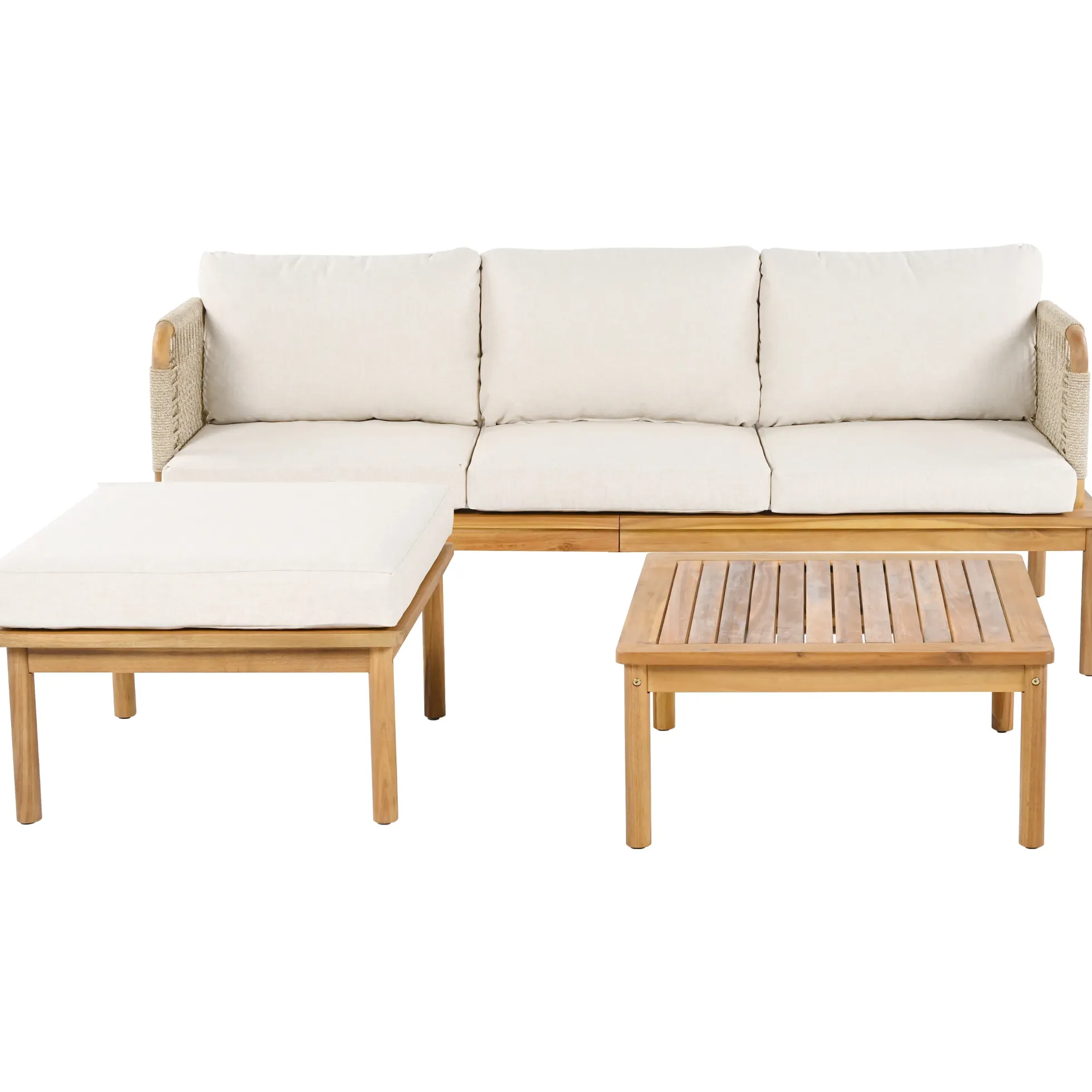 Outdoor Patio 3-piece Acacia Wood and Rope Sofa Set