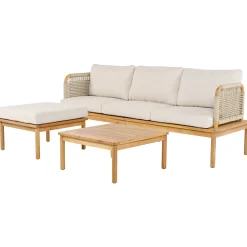 Outdoor Patio 3-piece Acacia Wood and Rope Sofa Set