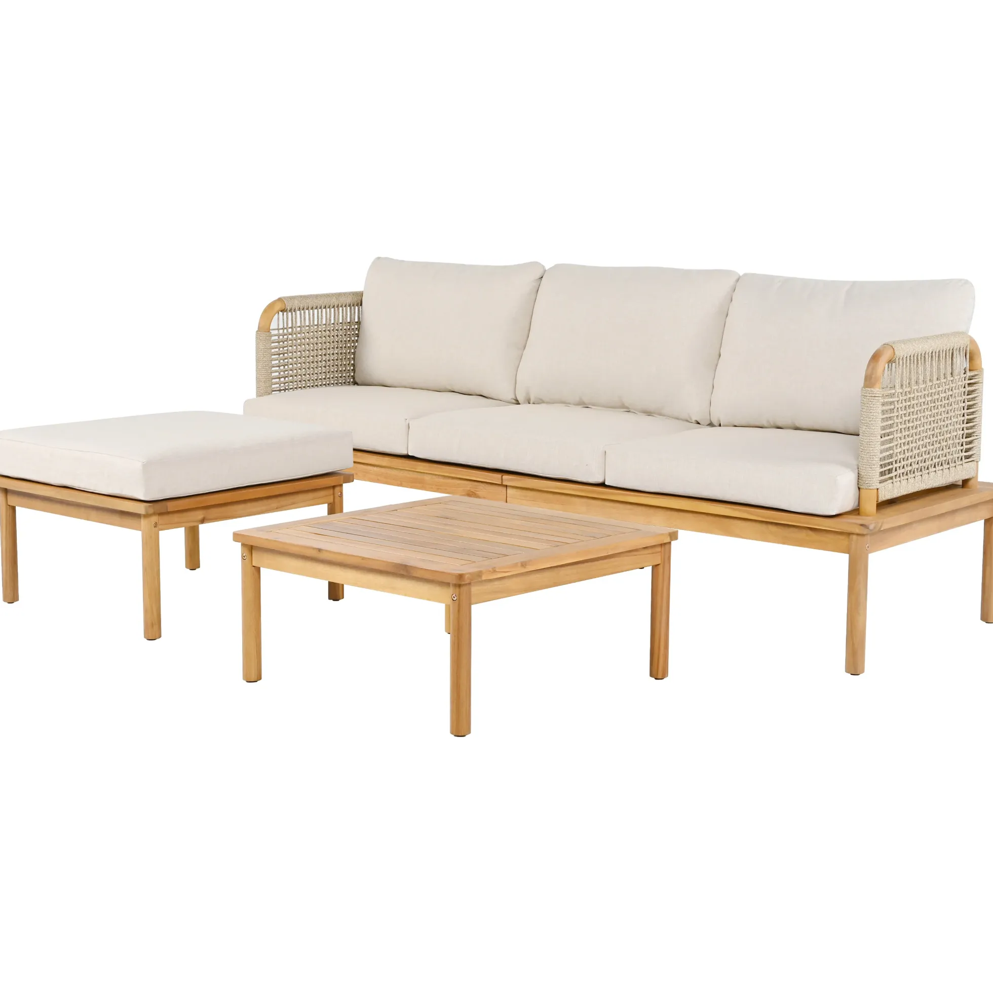 Outdoor Patio 3-piece Acacia Wood and Rope Sofa Set