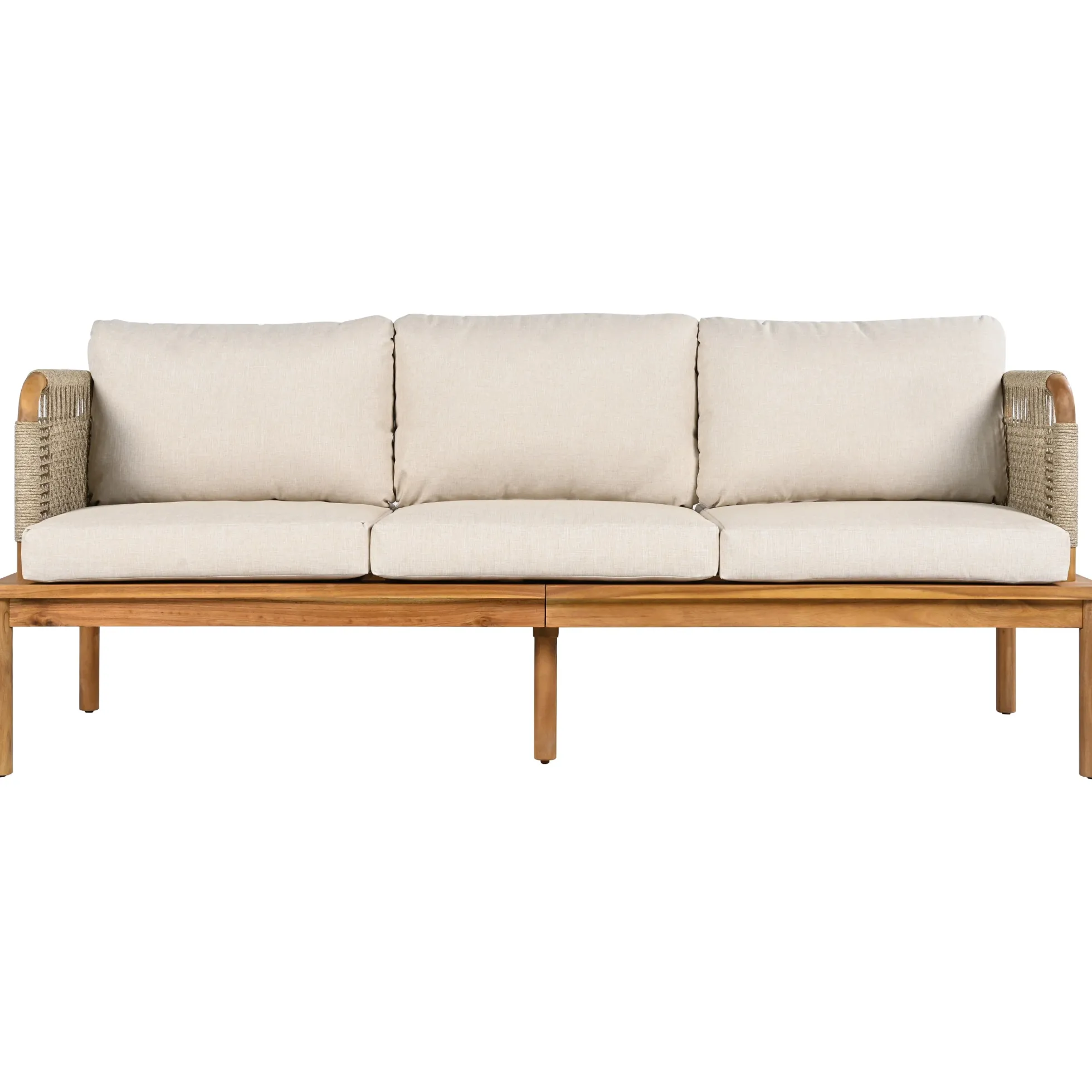 Outdoor Patio 3-piece Acacia Wood and Rope Sofa Set