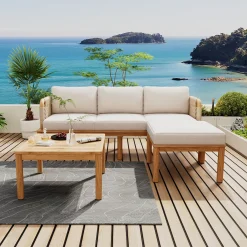 Outdoor Patio 3-piece Acacia Wood and Rope Sofa Set