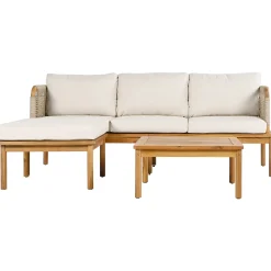 Outdoor Patio 3-piece Acacia Wood and Rope Sofa Set