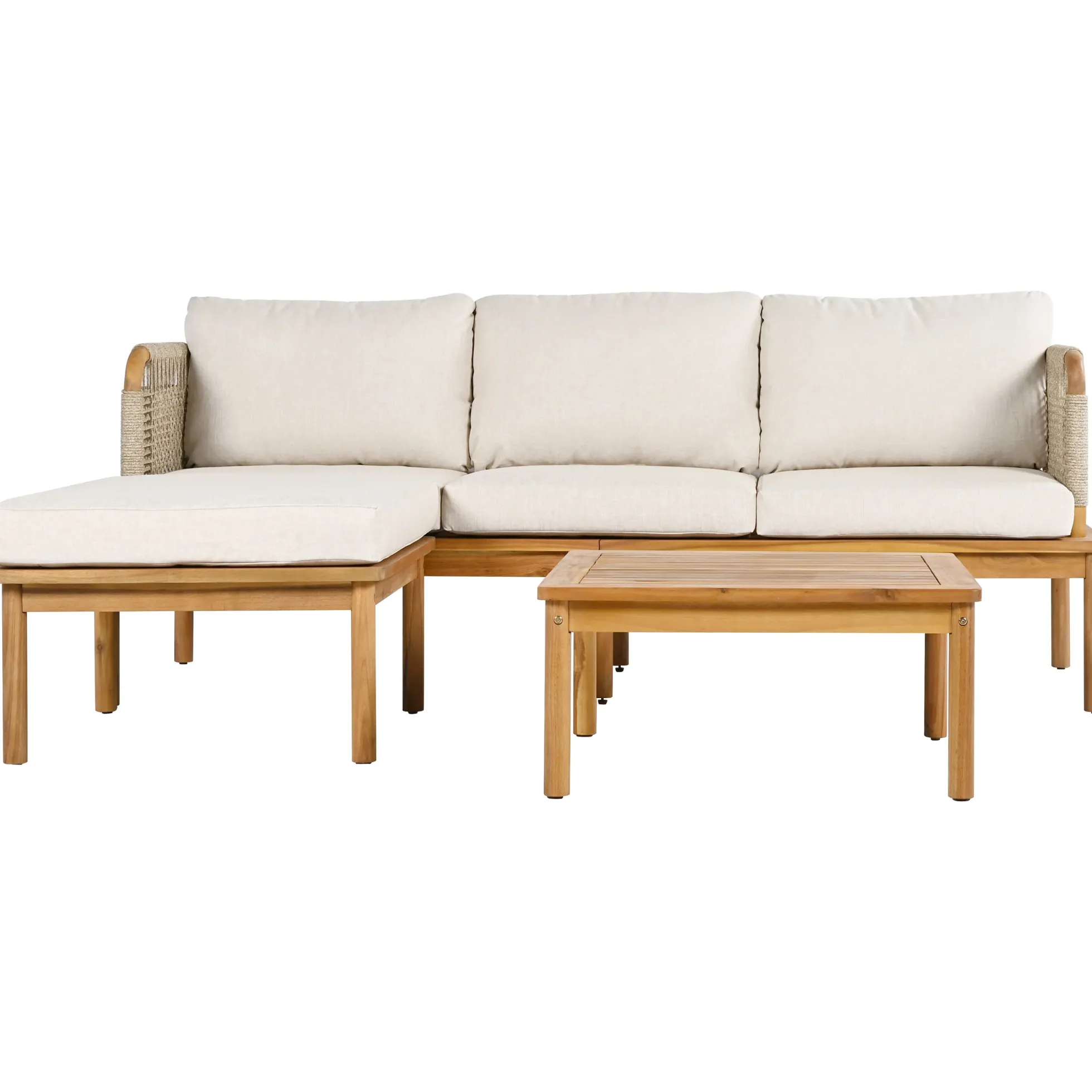 Outdoor Patio 3-piece Acacia Wood and Rope Sofa Set