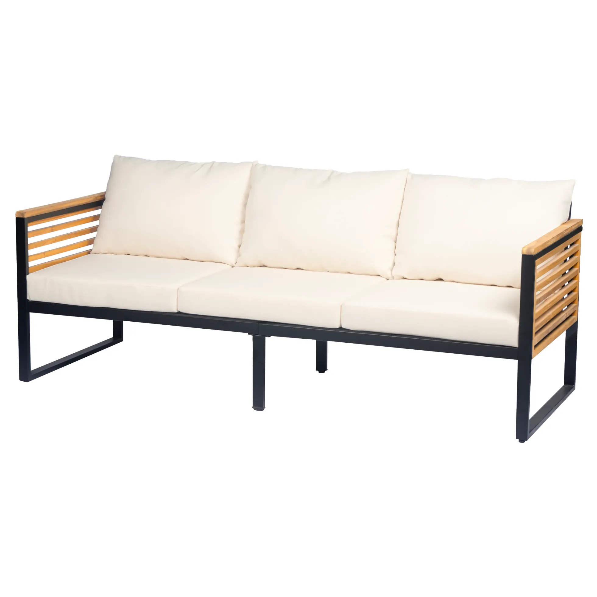 Outdoor Patio 3-piece Acacia Wood and Metal Sofa Set