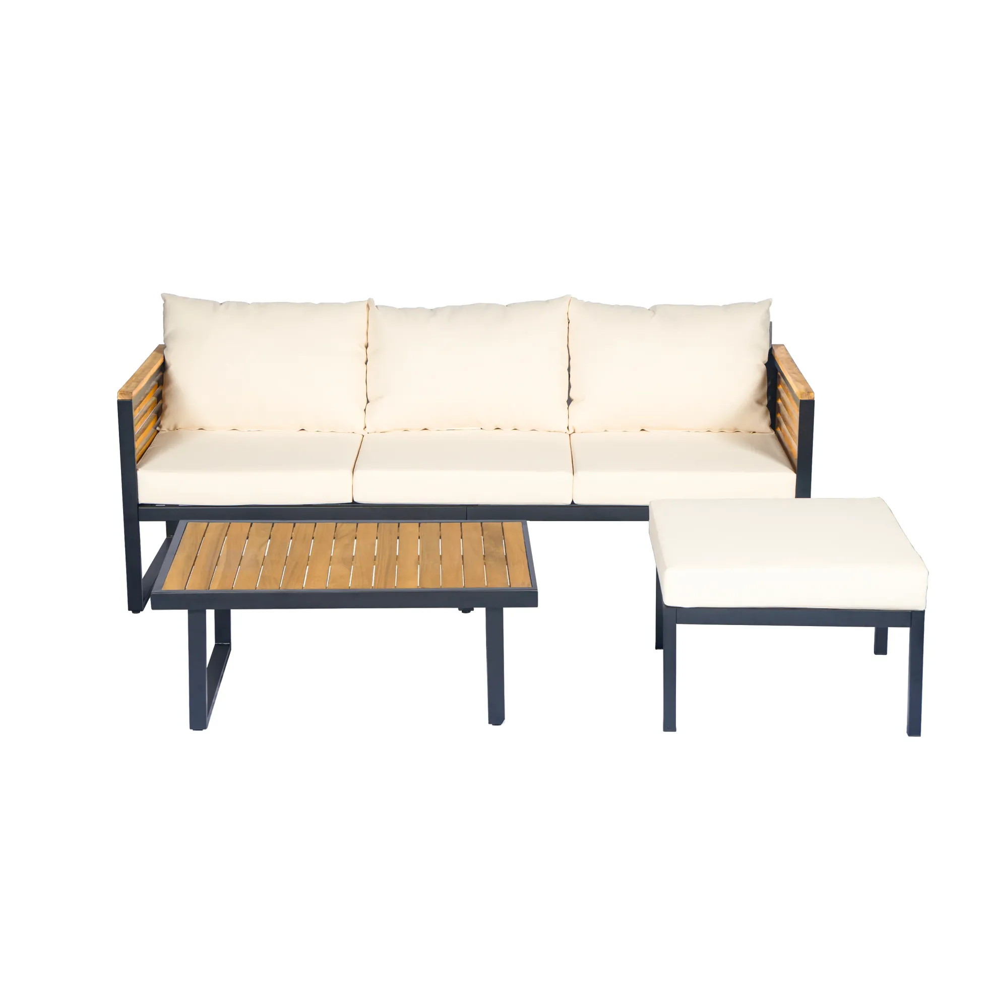 Outdoor Patio 3-piece Acacia Wood and Metal Sofa Set