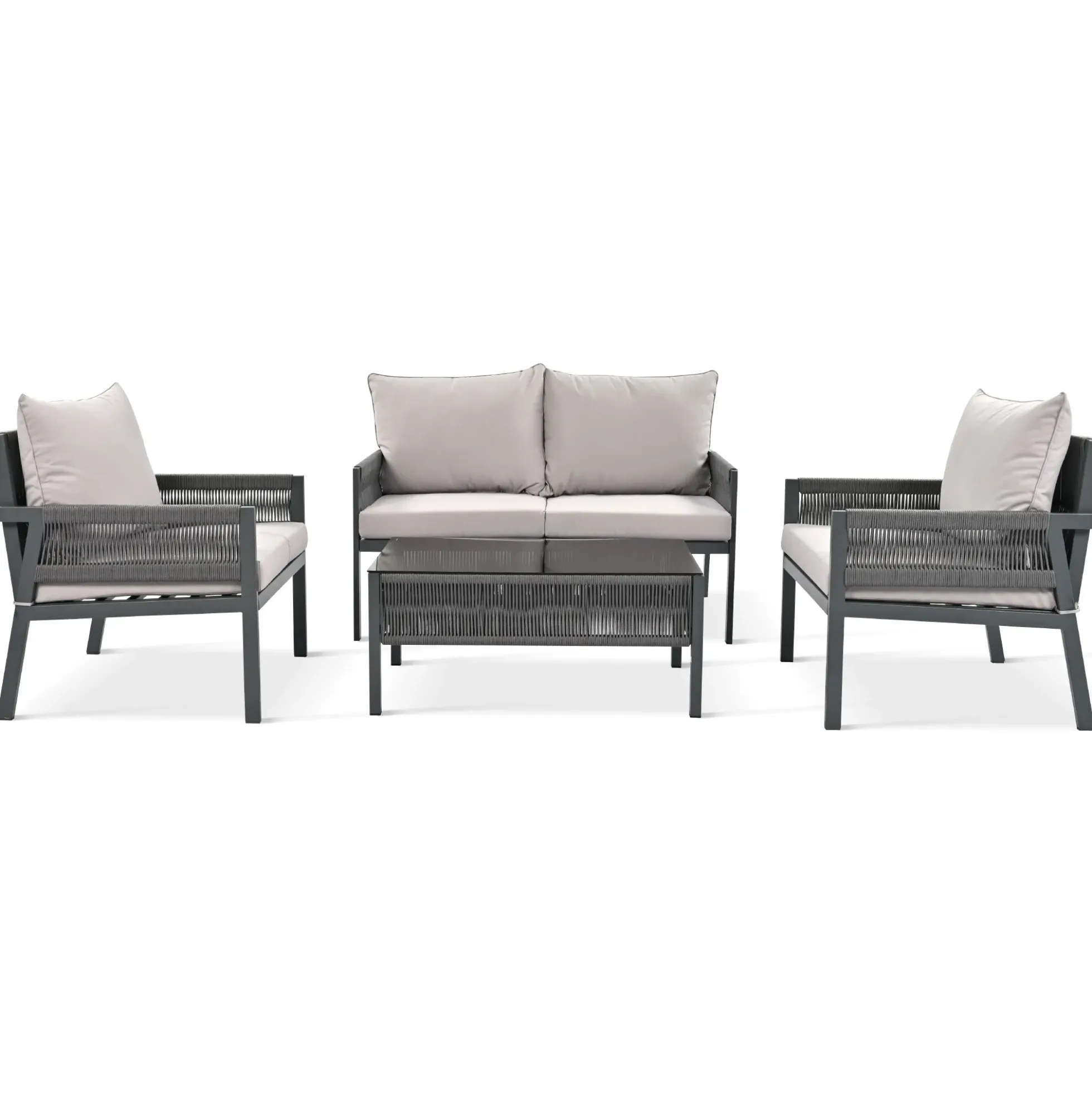 Outdoor Patio 4-Piece Rope Patio Furniture Set with Coffee Table