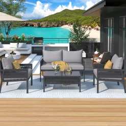 Outdoor Patio 4-Piece Rope Patio Furniture Set with Coffee Table