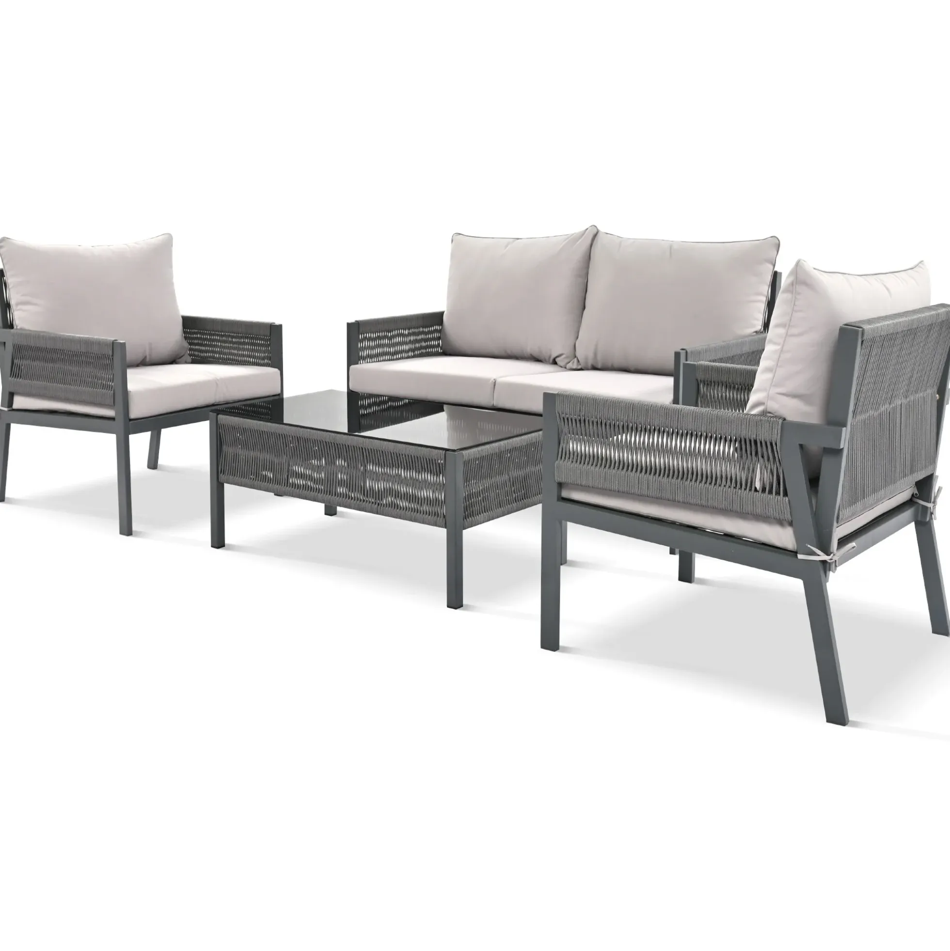 Outdoor Patio 4-Piece Rope Patio Furniture Set with Coffee Table