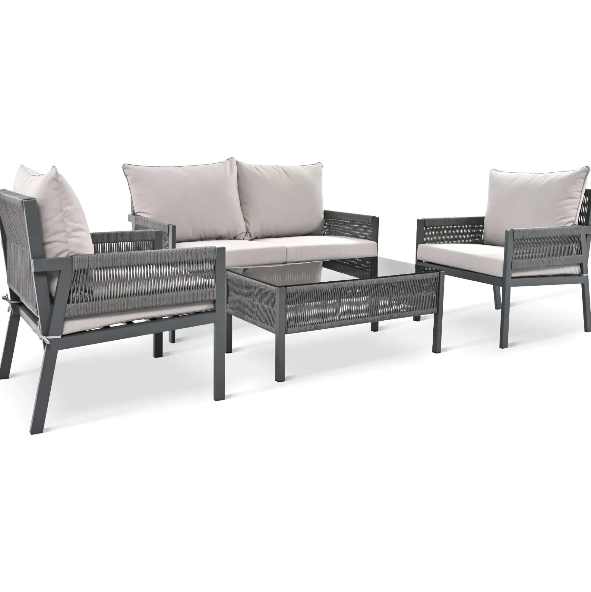 Outdoor Patio 4-Piece Rope Patio Furniture Set with Coffee Table