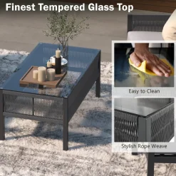 Outdoor Patio 4-Piece Rope Patio Furniture Set with Coffee Table