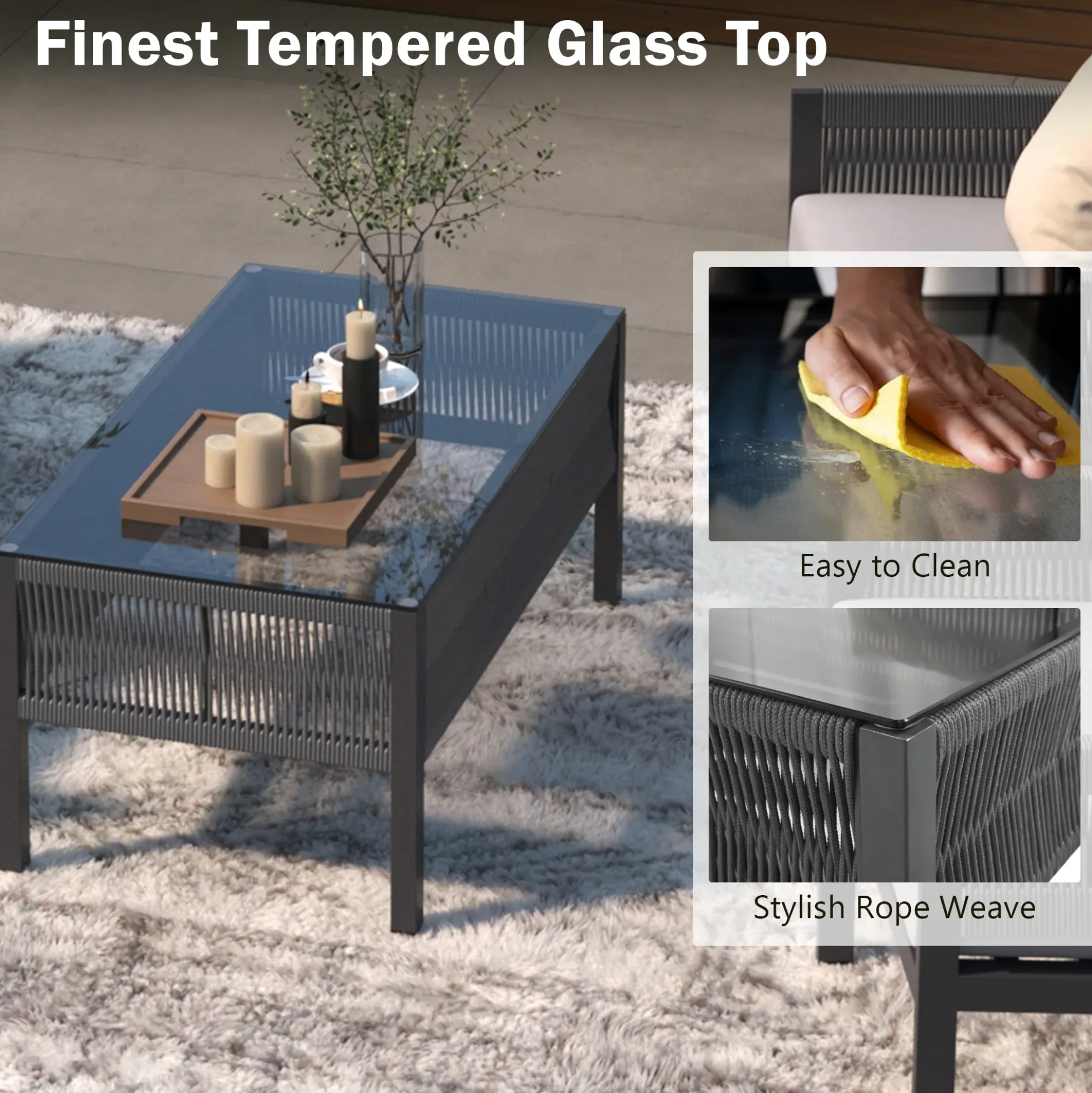 Outdoor Patio 4-Piece Rope Patio Furniture Set with Coffee Table