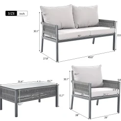 Outdoor Patio 4-Piece Rope Patio Furniture Set with Coffee Table