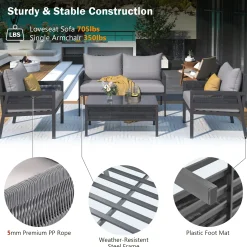 Outdoor Patio 4-Piece Rope Patio Furniture Set with Coffee Table
