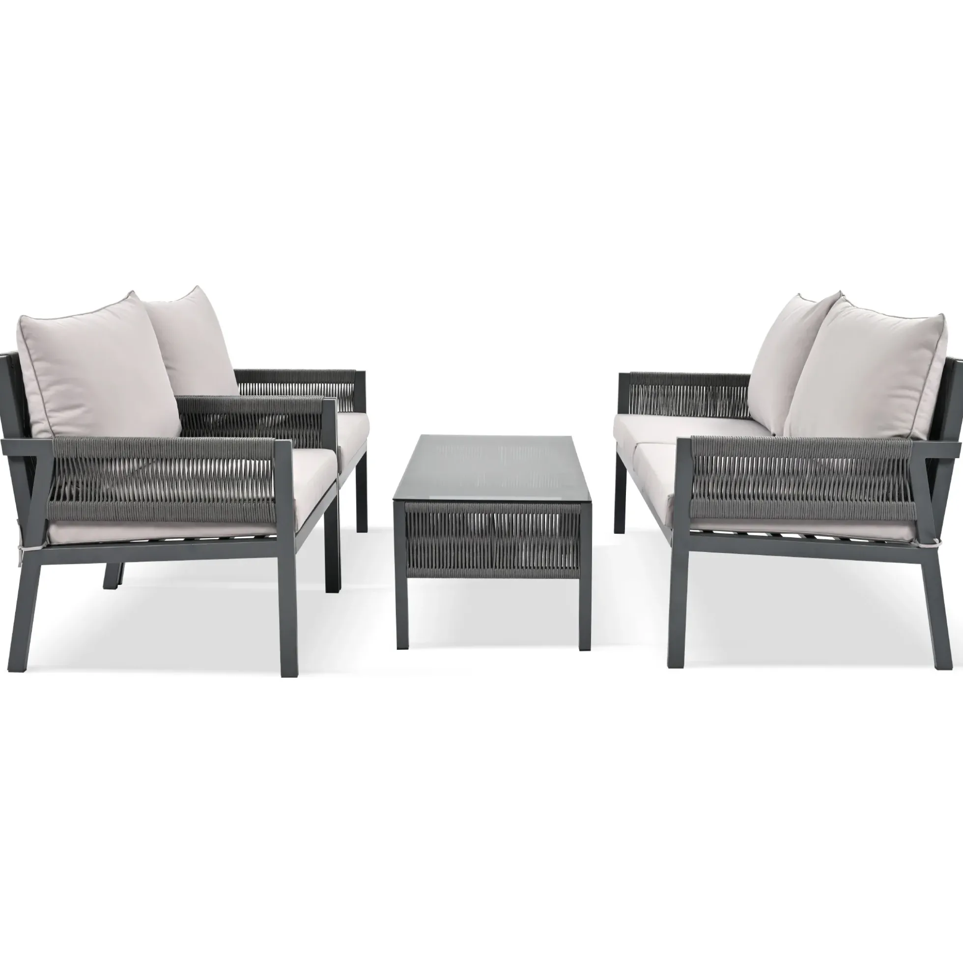 Outdoor Patio 4-Piece Rope Patio Furniture Set with Coffee Table