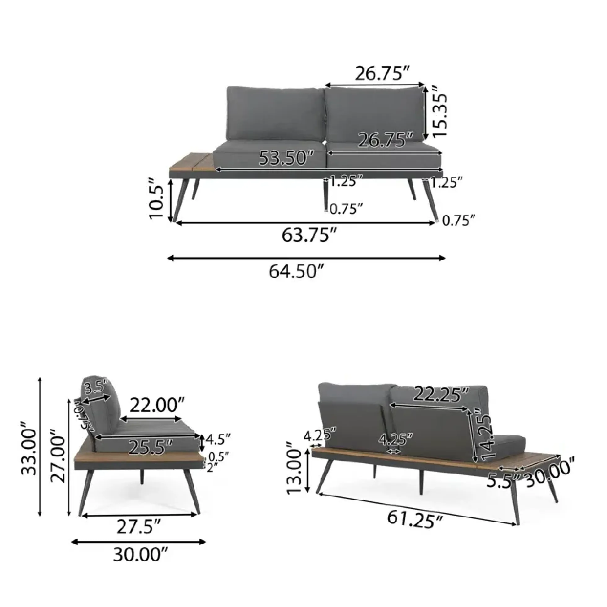 Outdoor Patio Sectional Sofa with Cushions & Table Set