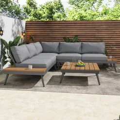 Outdoor Patio Sectional Sofa with Cushions & Table Set