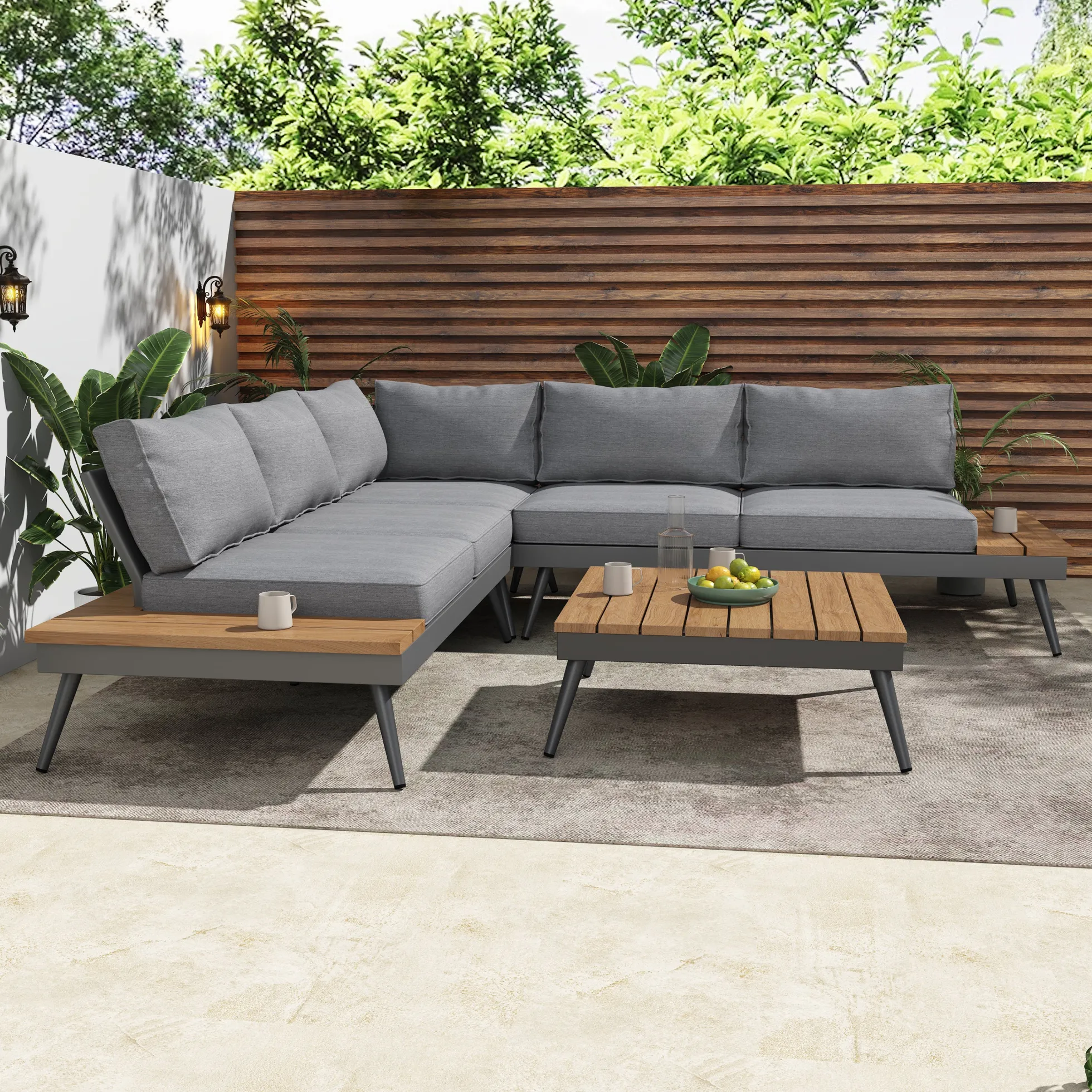 Outdoor Patio Sectional Sofa with Cushions & Table Set