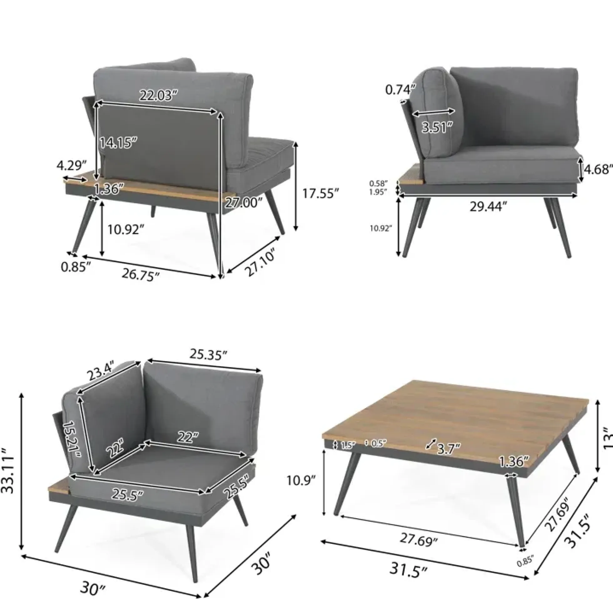 Outdoor Patio Sectional Sofa with Cushions & Table Set