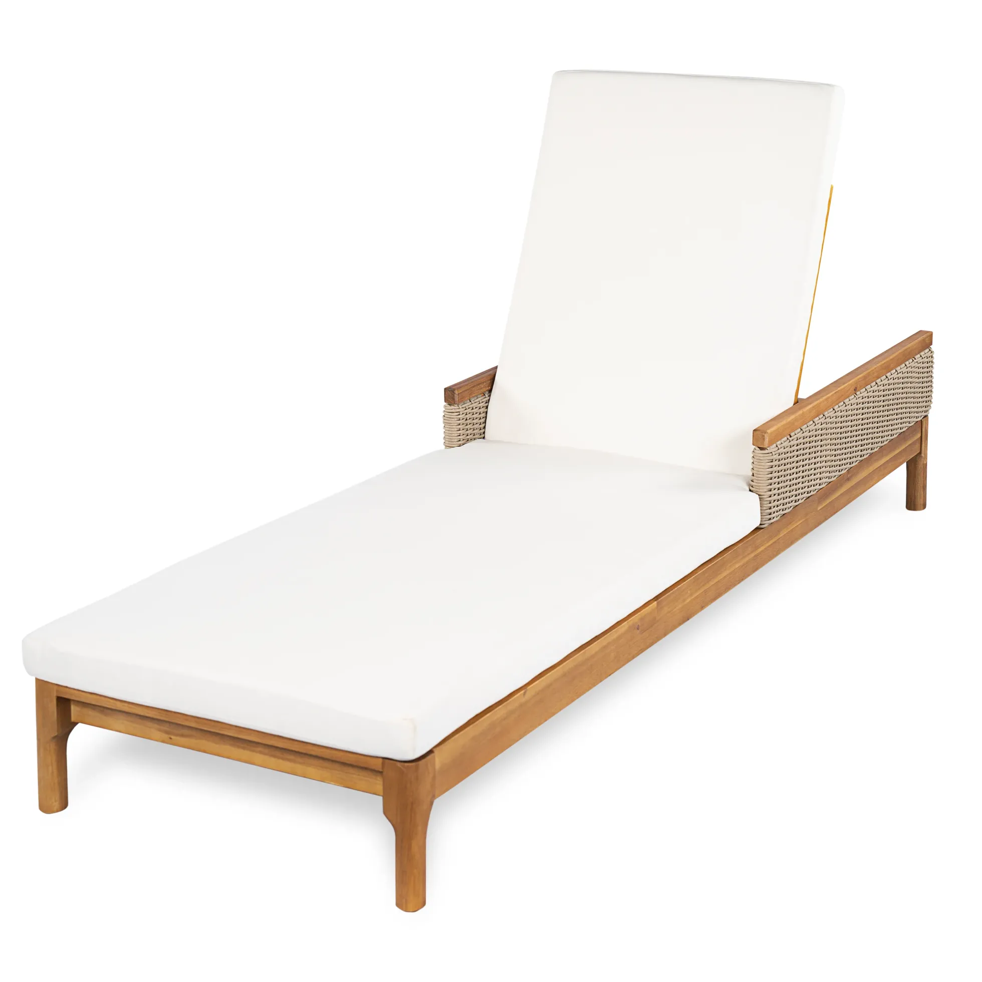 Outdoor Patio Solid Acacia Wood Sun Lounger with Cushions