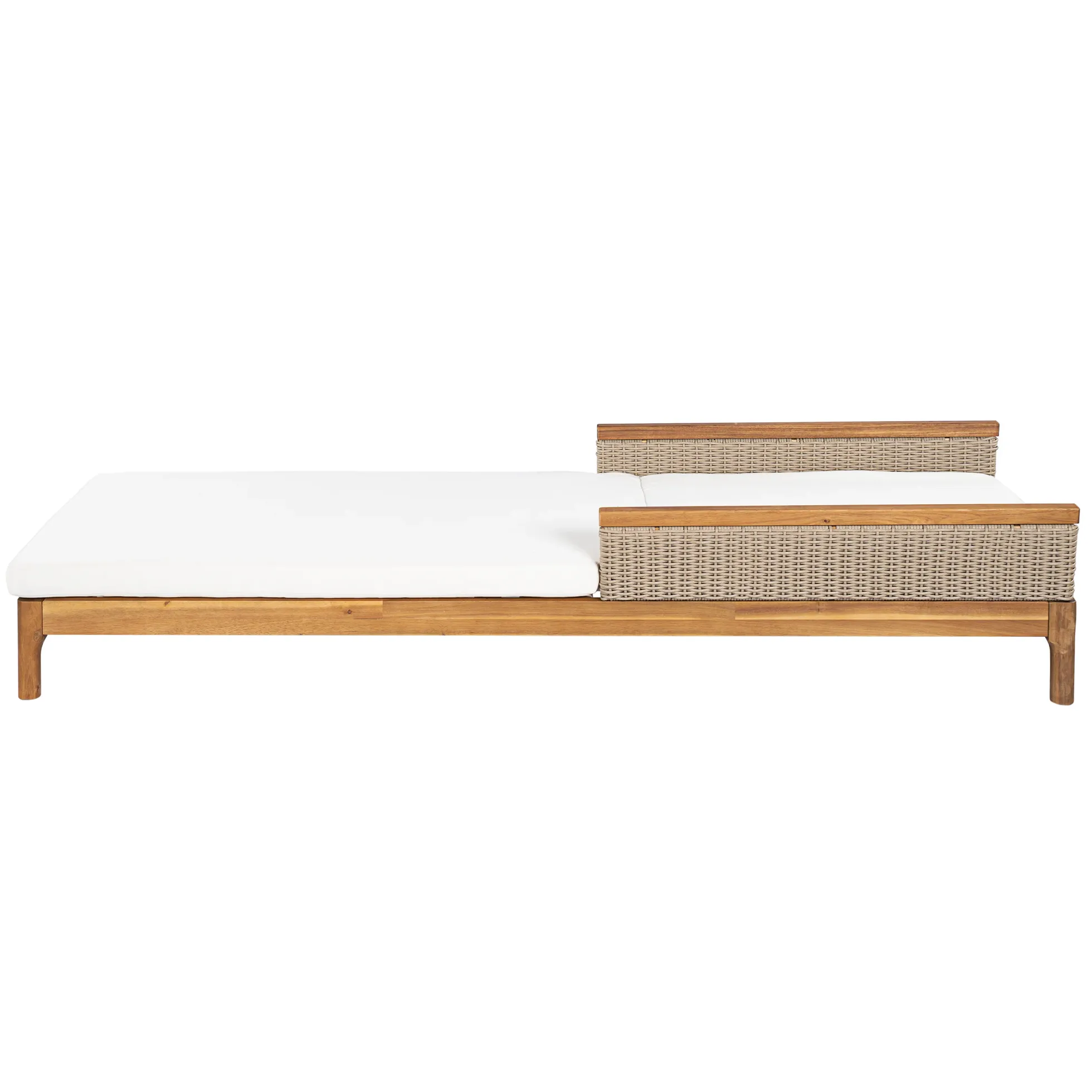 Outdoor Patio Solid Acacia Wood Sun Lounger with Cushions