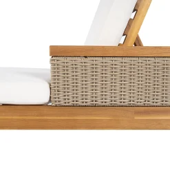 Outdoor Patio Solid Acacia Wood Sun Lounger with Cushions
