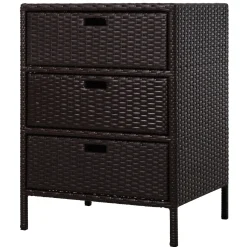 Outdoor Patio Wicker 3 Drawer Side Table for Storage