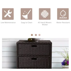 Outdoor Patio Wicker 3 Drawer Side Table for Storage