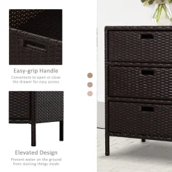 Outdoor Patio Wicker 3 Drawer Side Table for Storage