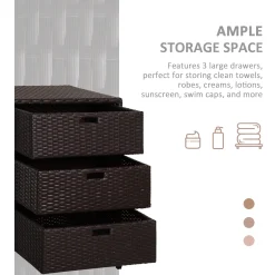 Outdoor Patio Wicker 3 Drawer Side Table for Storage