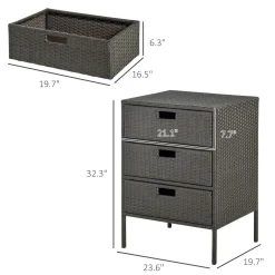 Outdoor Patio Wicker 3 Drawer Side Table for Storage