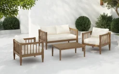 Outdoor Patio Wood 4-Piece Furniture Set with Coffee Table & Cushions