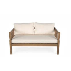 Outdoor Patio Wood 4-Piece Furniture Set with Coffee Table & Cushions