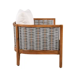 Outdoor Patio Woven Rope Tub Design 4 Seat Sofa Set with Soft Cushions & Table