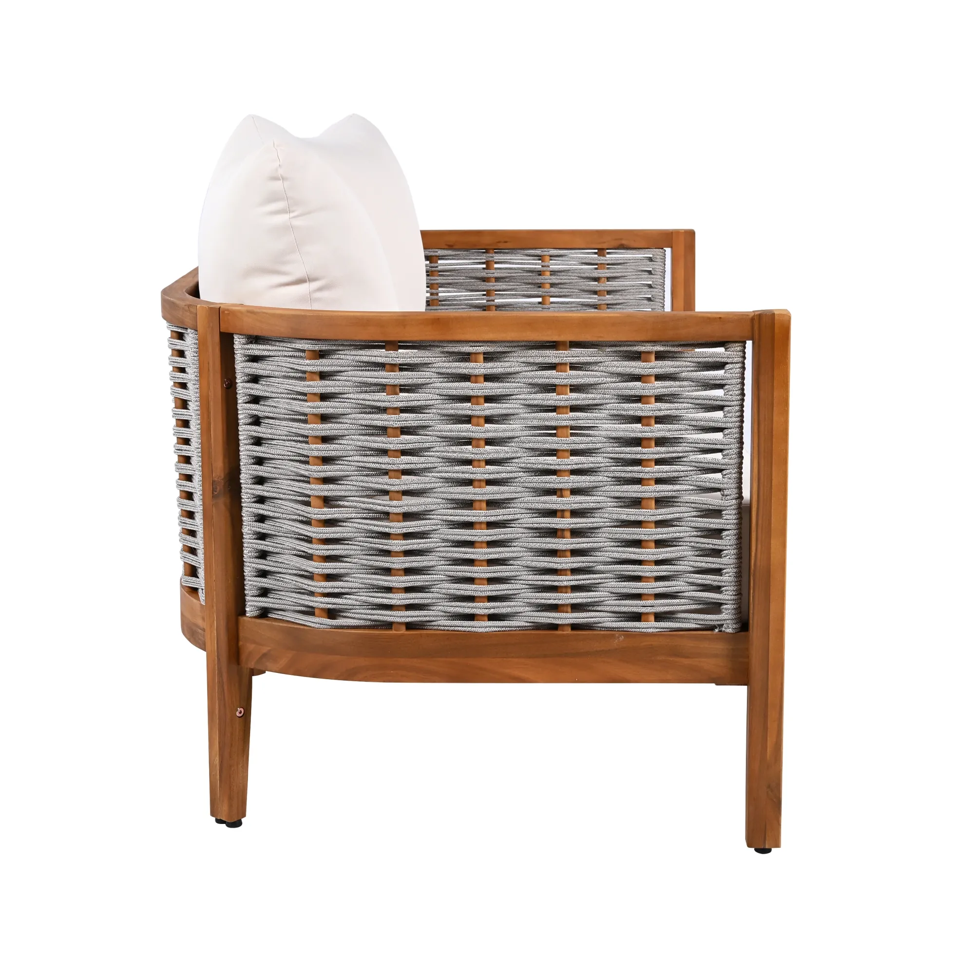 Outdoor Patio Woven Rope Tub Design 4 Seat Sofa Set with Soft Cushions & Table
