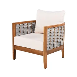 Outdoor Patio Woven Rope Tub Design 4 Seat Sofa Set with Soft Cushions & Table