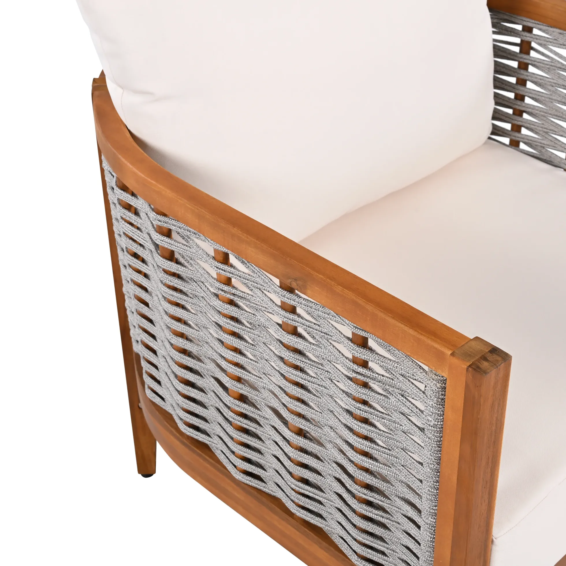 Outdoor Patio Woven Rope Tub Design 4 Seat Sofa Set with Soft Cushions & Table