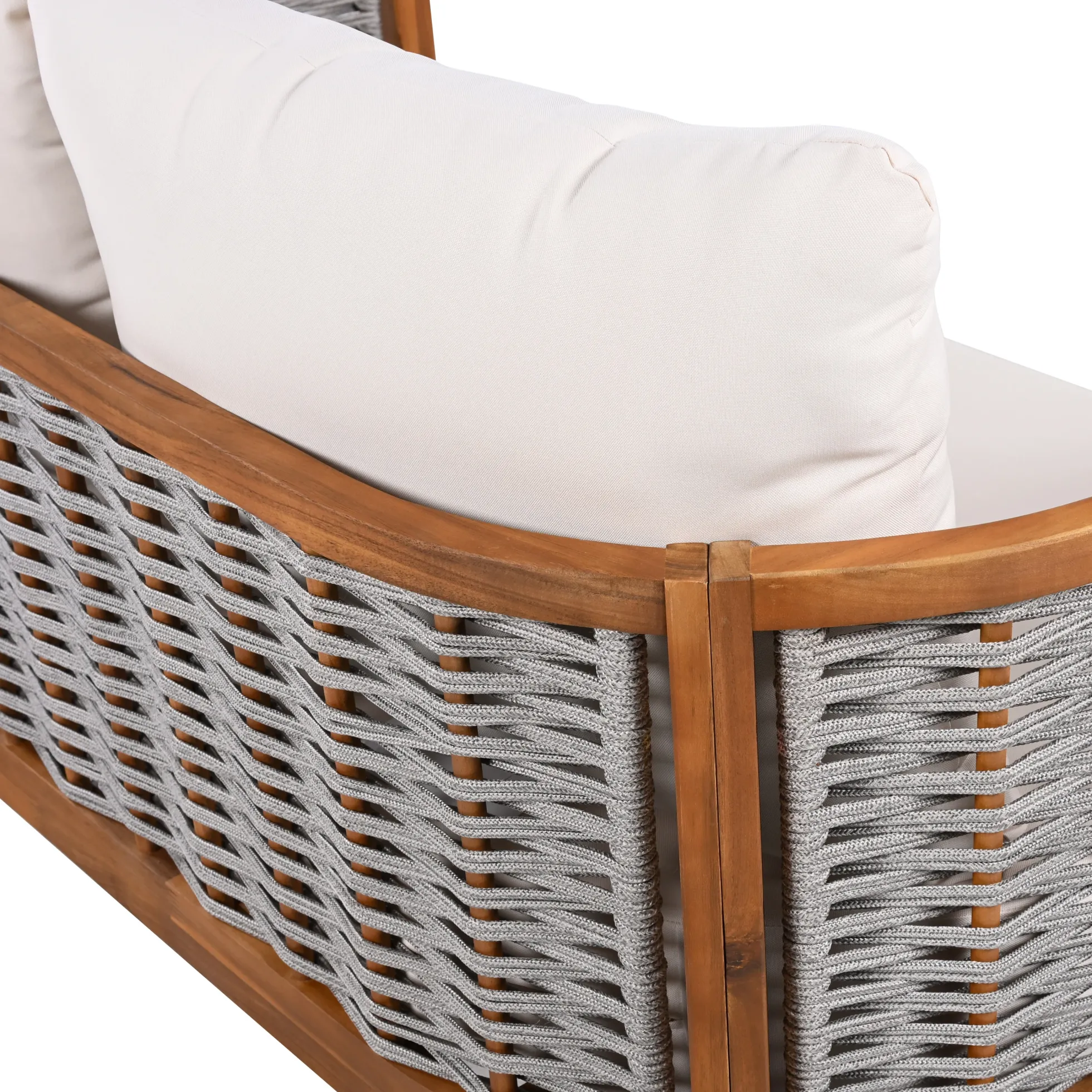 Outdoor Patio Woven Rope Tub Design 4 Seat Sofa Set with Soft Cushions & Table